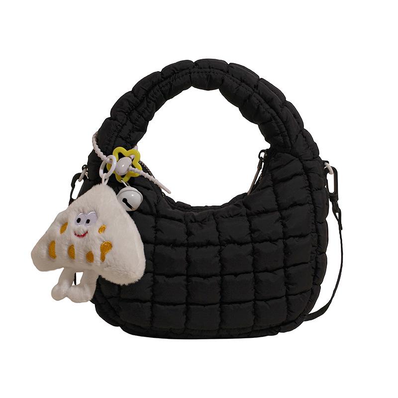 Modna marszczona torebka chmurka dla dzieci – Pikowana torebka crossbody na zamek z haftem