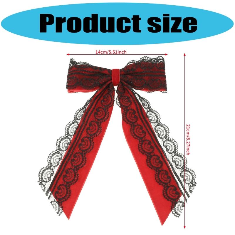 Sweet Cool Heart Lace Bowknot Hair Clip Handmade Silk Ribbon Comfortable Secure Barrettes For Women Black Red White