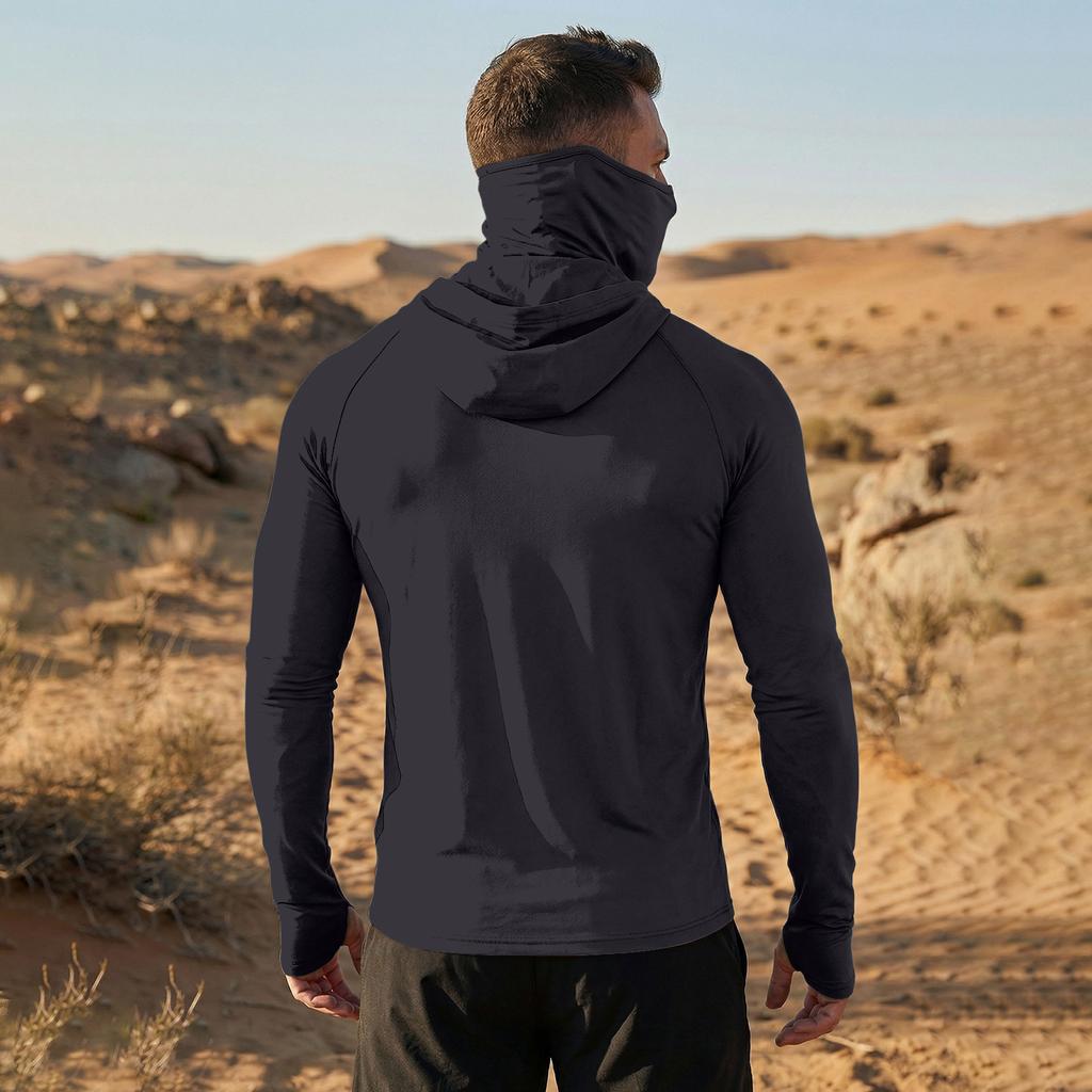 Herren Langarm-Sonnen-Hoodie mit Gesichtsschutz, Leichter, Atmungsaktiver Sport-Pullover für Outdoor-Aktivitäten