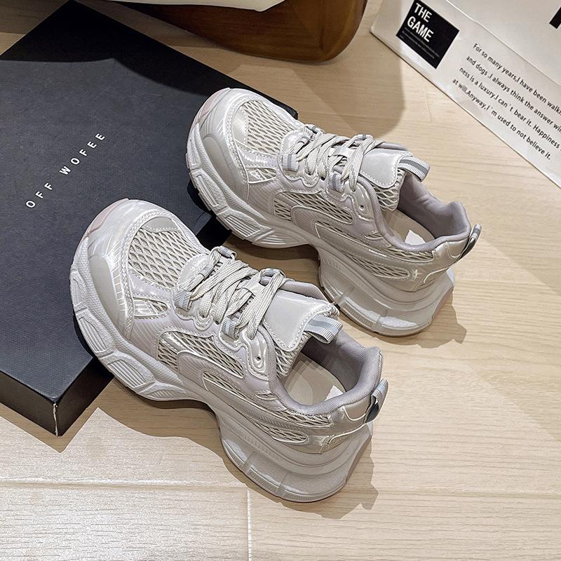 Thick-soled 2025 Spring and Summer New Lace-up Dad Shoes New Trendy Sports Shoes Breathable Casual Sports Shoes Heightening Shoes