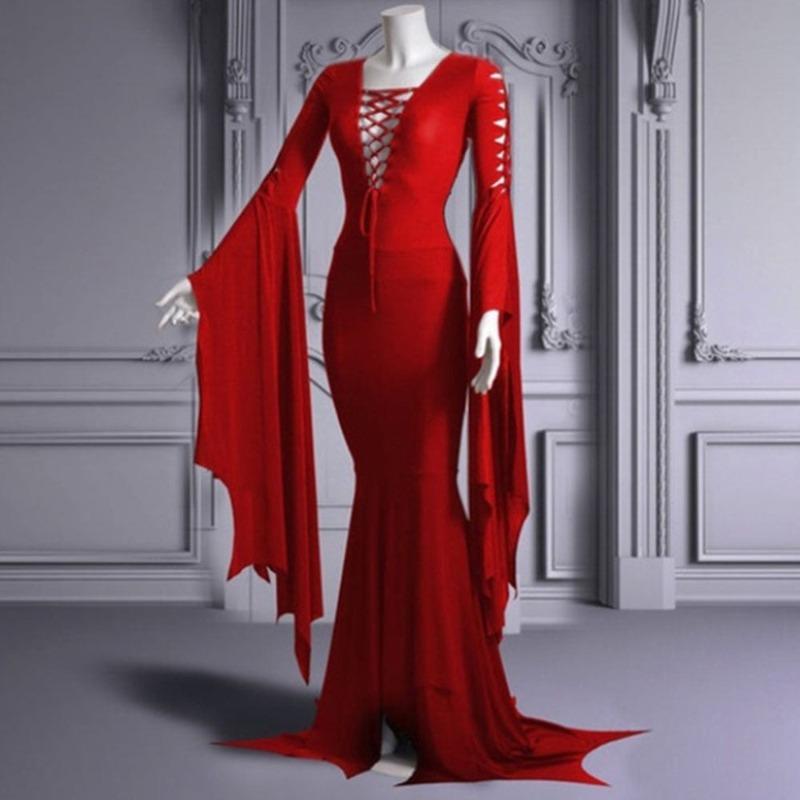 BITCED Fashion Autumn Winter Solid Color Print V-Neck Long Sleeve Casual Dresses S
