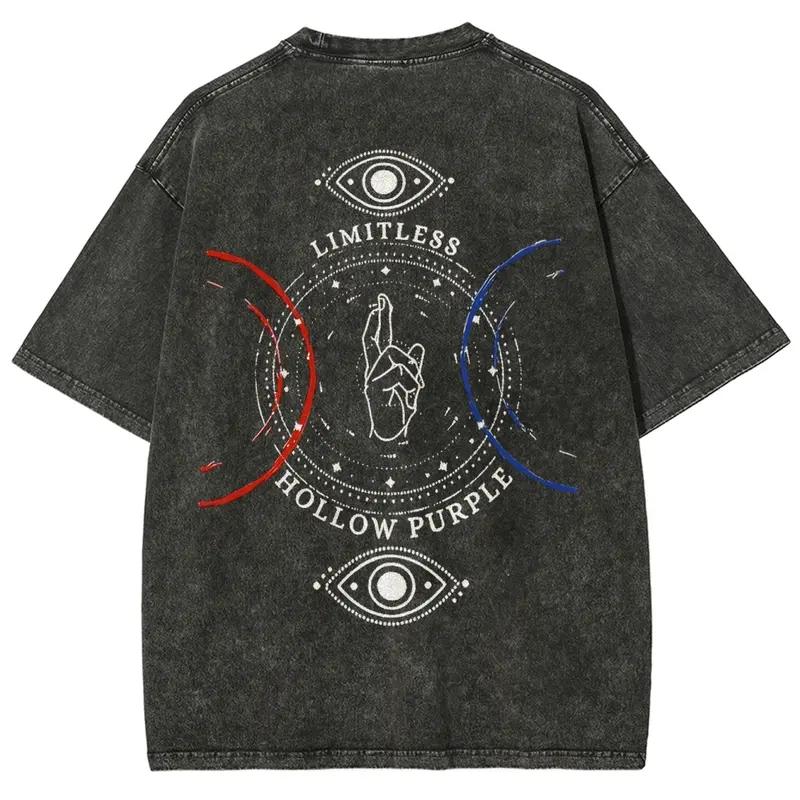 Anime Jujutsu Kaisen Gojo Satoru Print T-shirt Men Women Clothing Vintage Washed Tee Oversized Cotton T Shirt Harajuku Tshirt