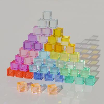 20-98pcs Rainbow Crystal Acrylic Cube Stacked Gemstone Blocks for Children To Learn Color Sensory Building Blocks
