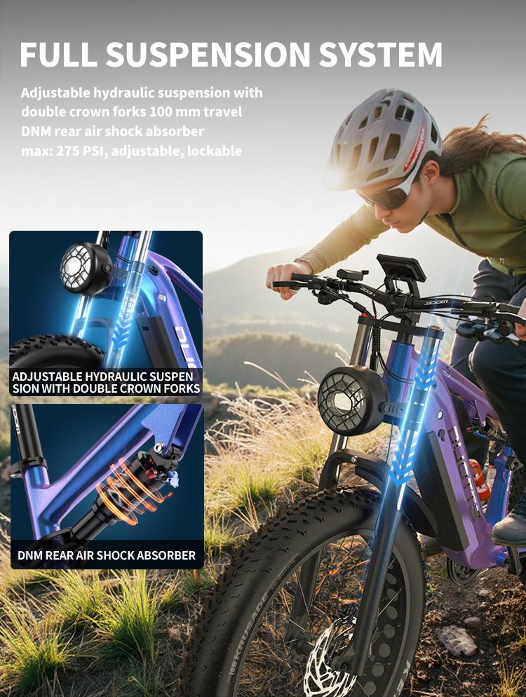 DUOTTS E26 Elektrofahrrad, Samsung 48V 20Ah Akku, Vollfederungssystem, 26-Zoll-Reifen, maximale Reichweite 60-120 km.