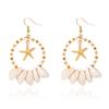 Asymmetric Starfish Shell Pendant Earrings For Women, Resin Geometric Circular Retro Popular Bohemian Style Jewelry Gift
