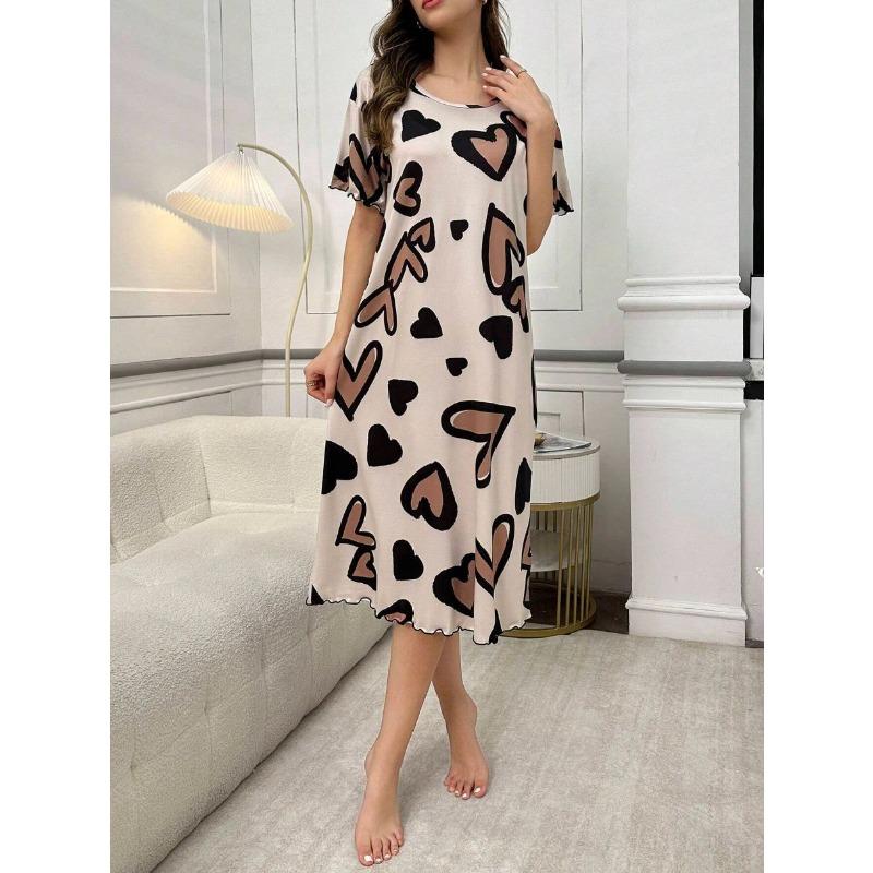 

Большой размер, круглый вырез, короткий рукав, синий цвет с цветами абрикоса, домашняя одежда, ночная рубашка, платье, повседневный стиль, женская одежда с принтом XL