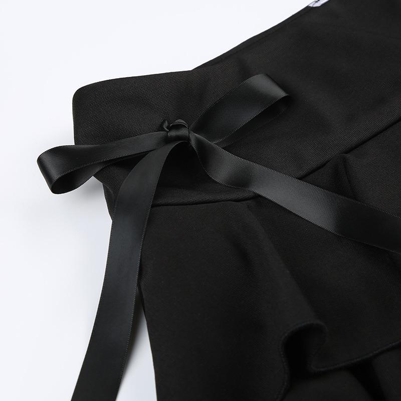 Women's Dark Pure Desire Spice Girl Lace Splicing Bowknot Halter Skirt Low Waist Sexy Ballet A-Line Cake Short Skirt