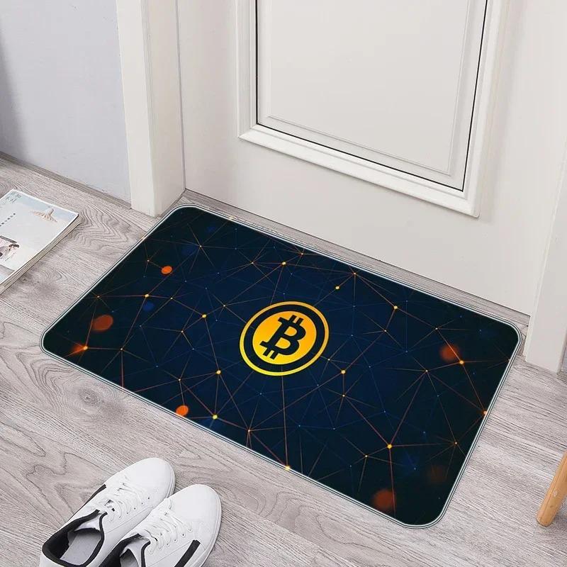 Crypto Currency Door Mat Bitcoin Pattern Tech Inspired Rug, Waterproof Non Slip Floor Protector for Home Entryway and Office