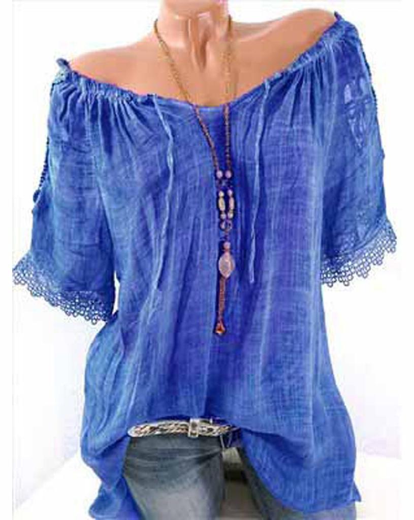 Summer Women's Translucent One-shoulder Short-sleeved T-shirt