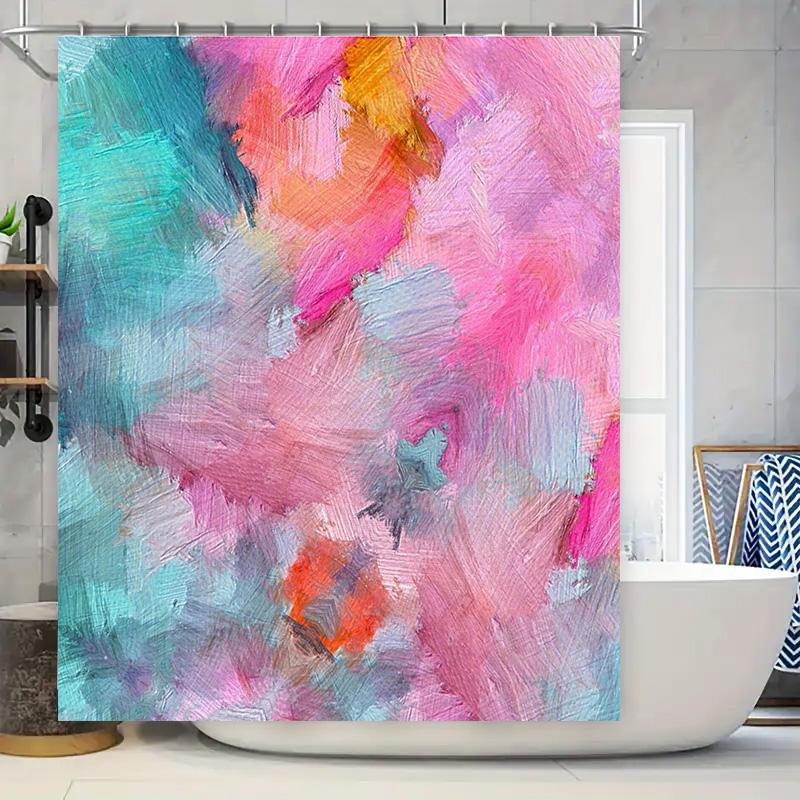 

Colorful Brushstroke Shower Curtain Vibrant Splash Print Decorative Bath Liner For Home Bathroom Decoration Pink Blue Green Oran W60H190(CM)-1 Pcs