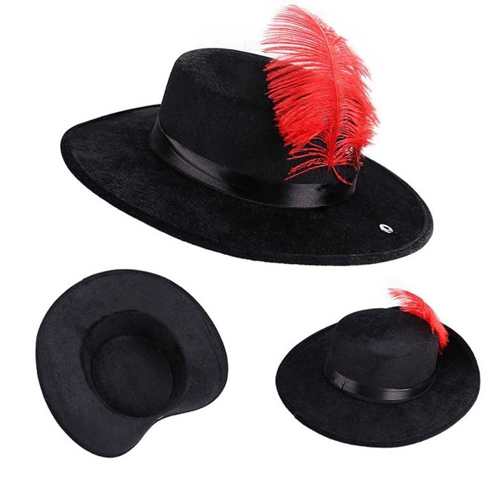 Felt Cavalier Top Hat Artificial Feather Flat Top Feather Stage Cap Retro Style Lightweight Masquerade Headwear Party