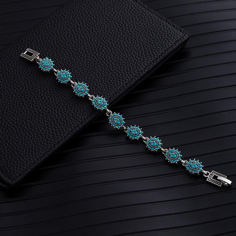 Ethnic Turquoise Diamond Flower Elegant Emerald Bracelet Vintage Western Ladies Geometric Bracelet Premium