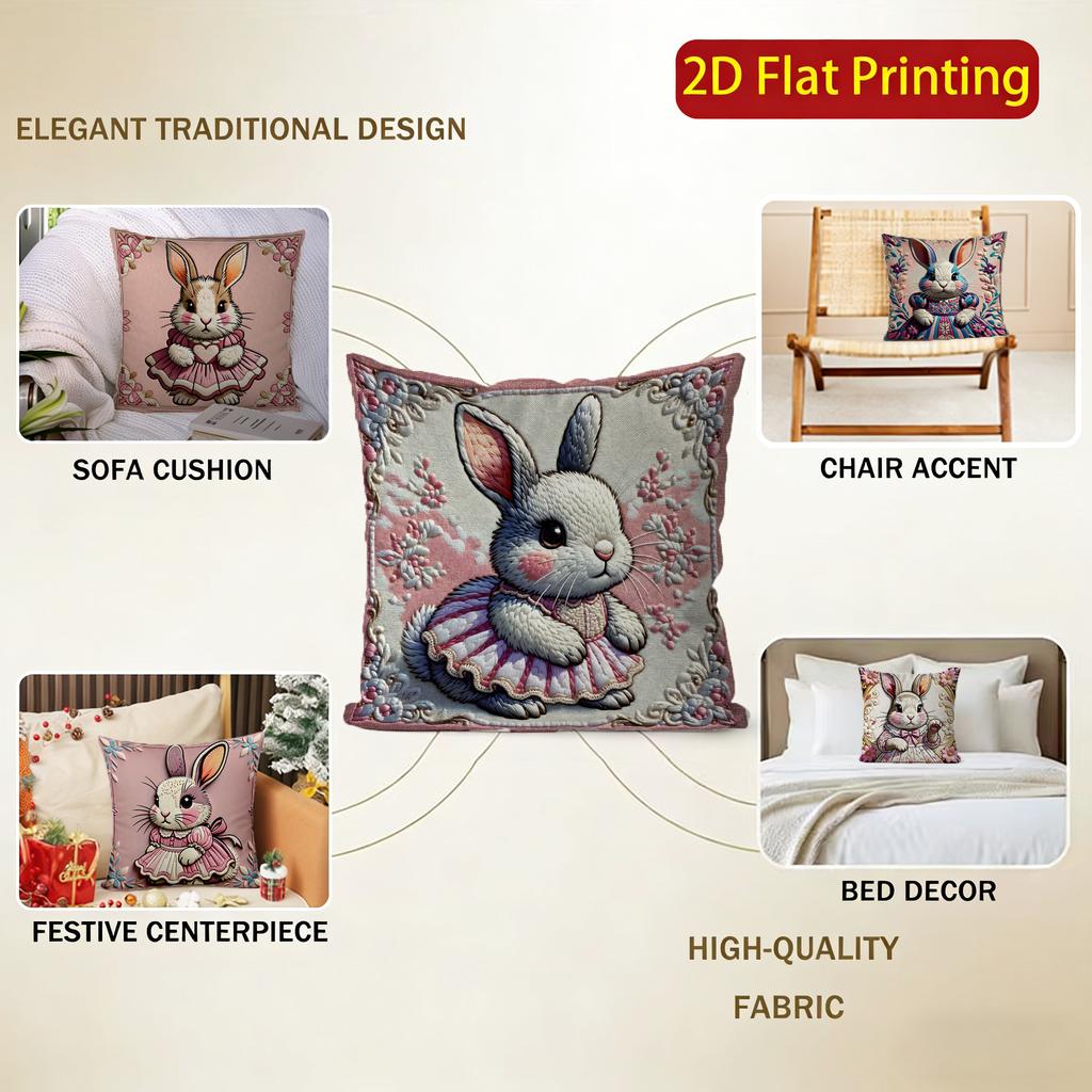 2D Cute Bunny Dress Pattern Cushion Covers Pattern Cushion Cover Suitable For Sofa Bedroom Car Pillow Cover