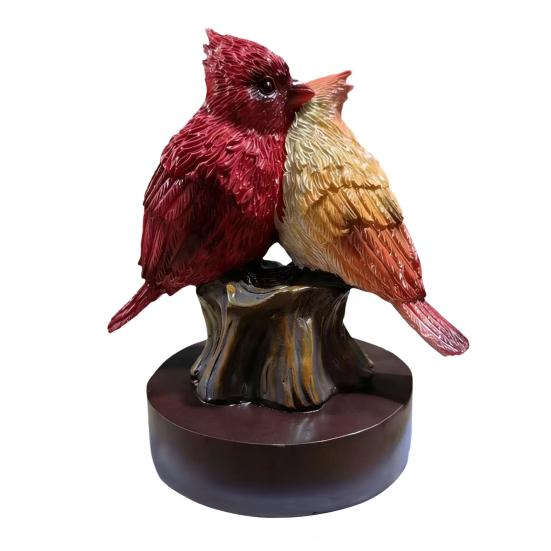 Couple Bird Statue 6" Male And Female Red Birds Figurine Collectible Resin Animal Sculpture for Living Room Home Table Shelf Decor