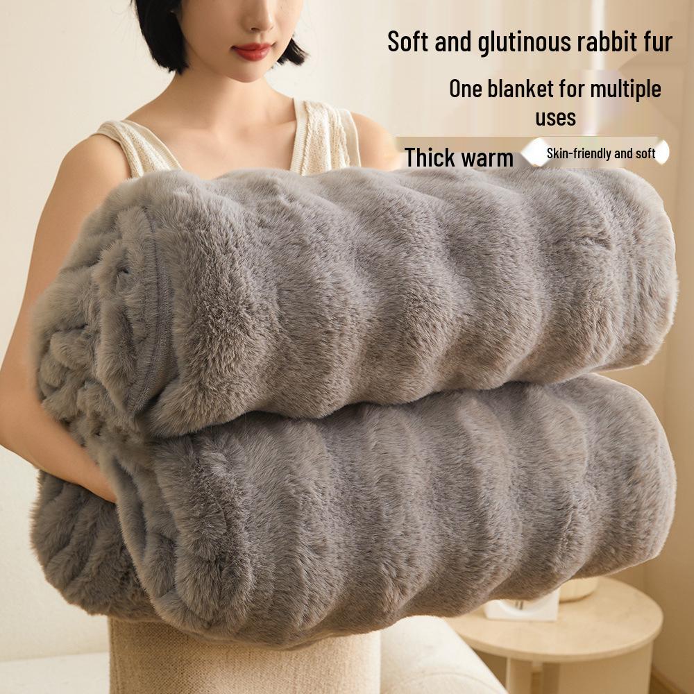 Tlustá zimní flanelová deka třídy A - Nap z králičí srsti a korálové rouno přehoz na postel