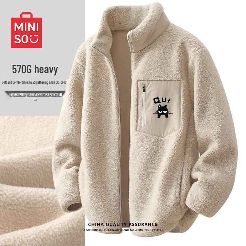 

MINISO Men s Stand Collar Fleece-Lined Multi-Pocket Jacket 3XL
