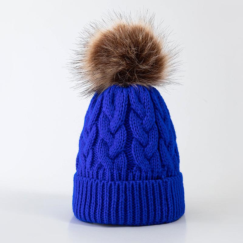 Large Pom-Pom Thick Woolen Beanie for Women and Children - Trendy Cable Knit Design for Autumn and Winter
