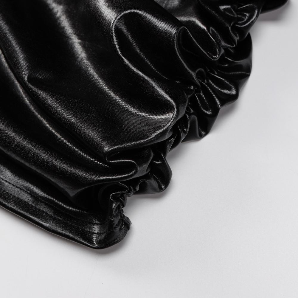 Robe sexy slim froncée à manches longues 2025 pour femmes printemps et automne, robe froncée à manches longues en cuir PU, robe moulante à col haut