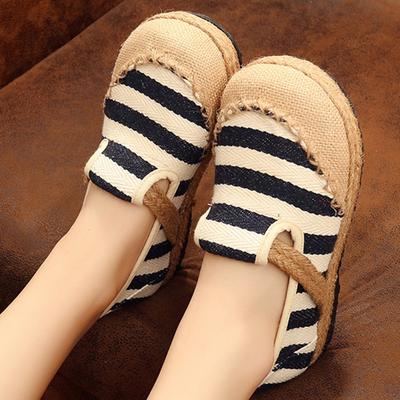 Cloth Shoes Spring Shallow Mouth Round Head One Pedal Lazy Shoes Striped Ethnic Style Student Shoes