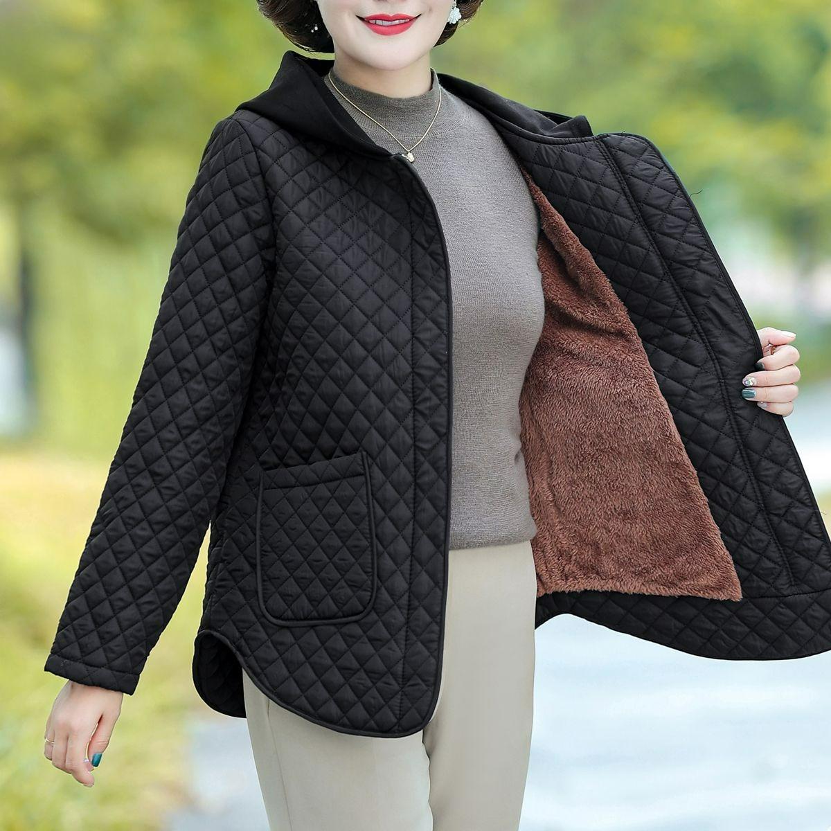 

Зимняя одежда для мамы, одежда на хлопковой подкладке, женская с плюшевой подкладкой, теплая, свободная, повседневная, с капюшоном, универсальная одежда на хлопковой подкладке L чёрный