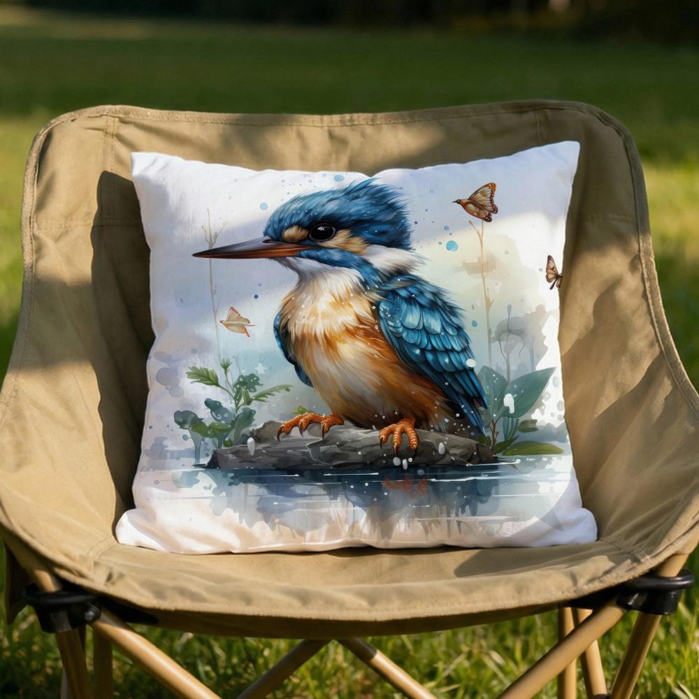 

Kingfisher Watercolor Art Cushion Cover Soft Reversible Durable Pillow Cover MultiScene Use for Home Car Daily Comfort 30X30cm