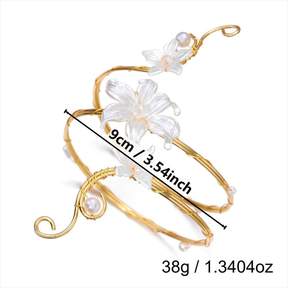 Gold Color Metal Floral Open Cuff Armlet Enamel Glaze Craft Spiral Arm Bracelet  Vacation Style
