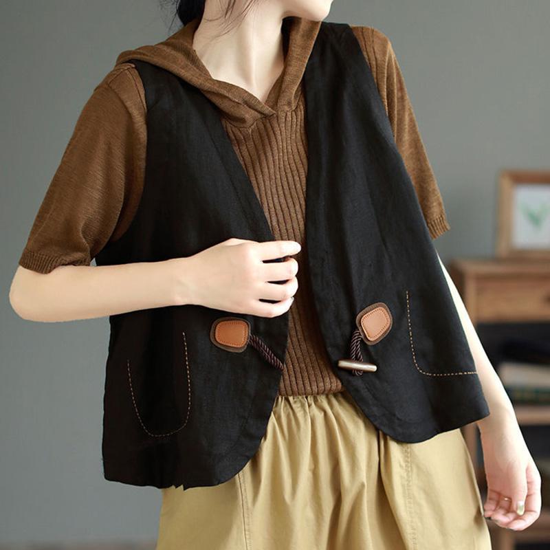 Cotton Vest for Women Linen Sleeveless Vintage Denim Vest Oversize Prints Versatile Casual Buttons Vest