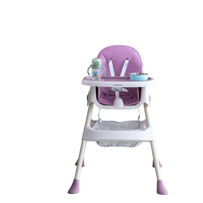 K IKIDO Chaise haute pour bébé 2 en 1, chaise haute évolutive pliable avec table à manger-De 6 mois à 3 ans-Rose