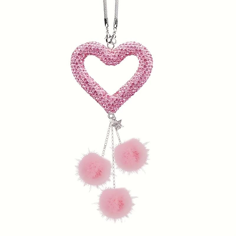 

Car Hanging Ornament with Heart-Shaped Beads - Pink, easy to install, no tools needed. Ideal for car mirror decoration, playful car accessory.