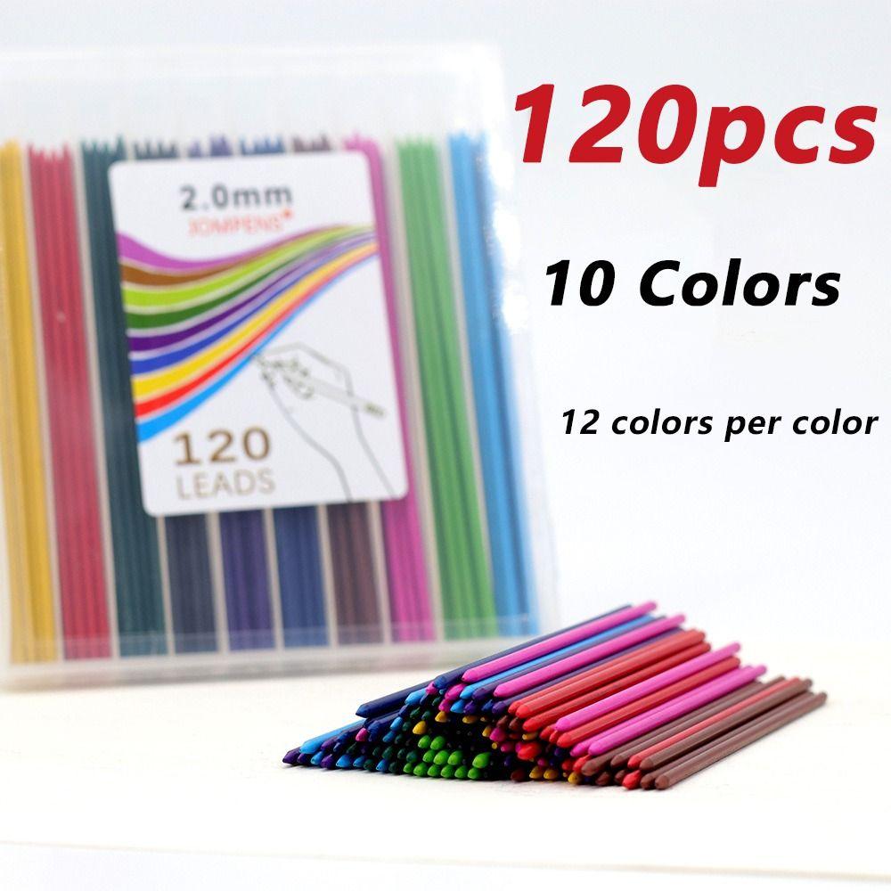 120pcs 10 Colors Mechanical Pencil Refills Large Capacity Propelling Pencil Replacement Refill