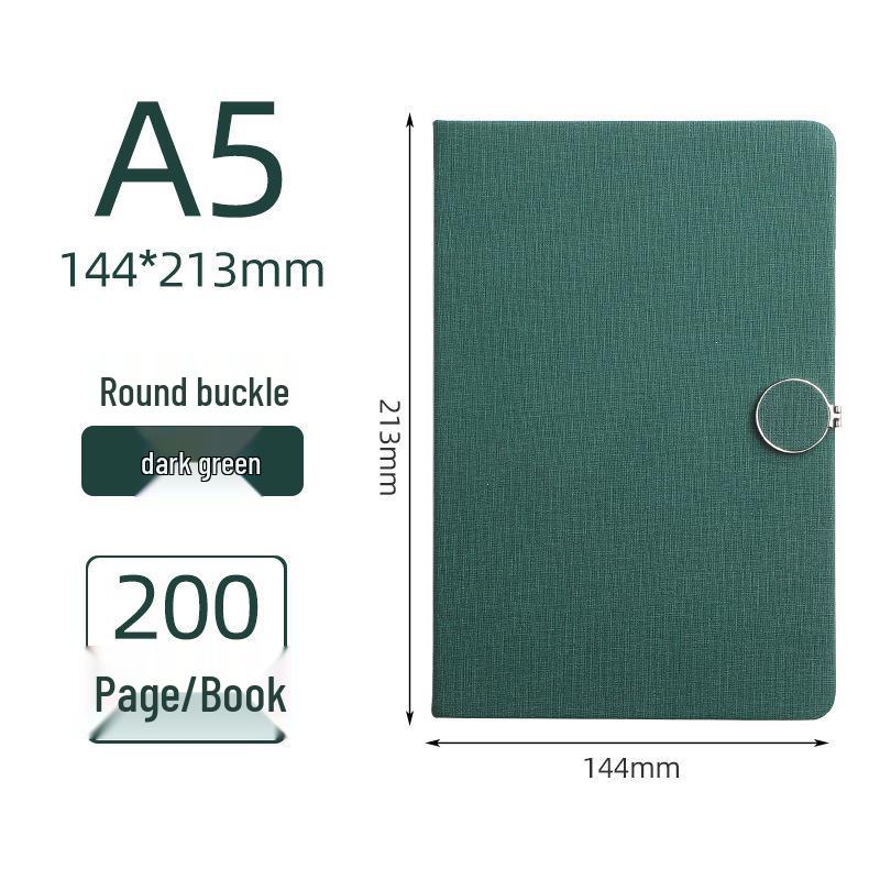 Round Buckle A5 Notebook - Business Meeting Diary with Creative Fabric PU Leather Cover