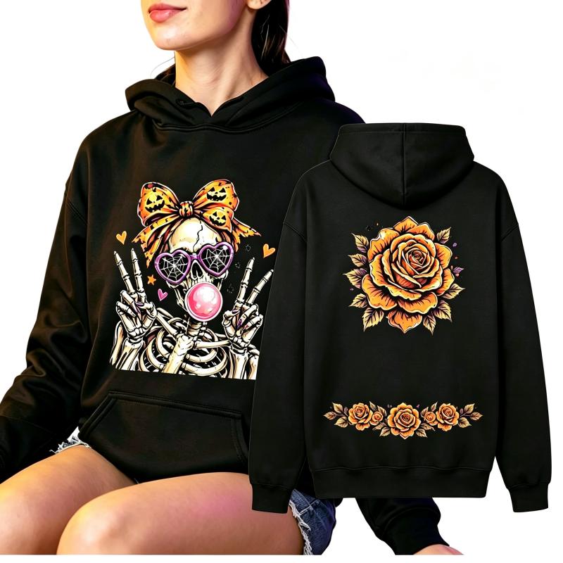 Fashion Women's Hoodie Fun Skull Girl Flower Printing Loose Fashion Pullover Autumn Clothing Vintage Men Women Tops Sweatshirts