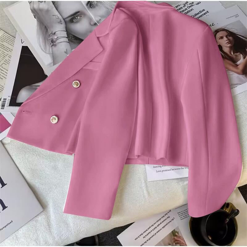 Women's Petite Casual Pink Suit Jacket - Korean & British Style for Spring and Autumn