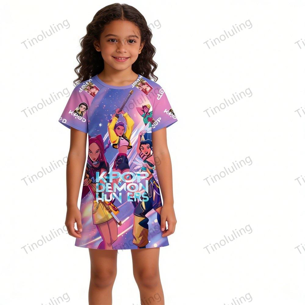 Girls Night Dress Kids Toddler 3 4 5 6 7 8 9 10 11 12 Years Kpop Demon Hunters Summer Short Sleeve Little Girl Nightgown Pajamas