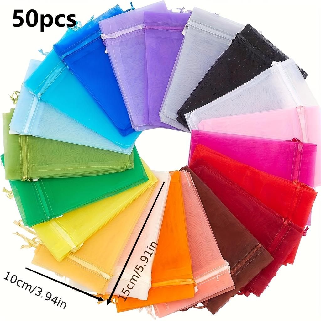 50pcs Colorful Drawstring Organza Gift Bags -for Weddings,Party Favors,Jewelry Storage & Organizing,Gift Bags, Gift Wrap Storage