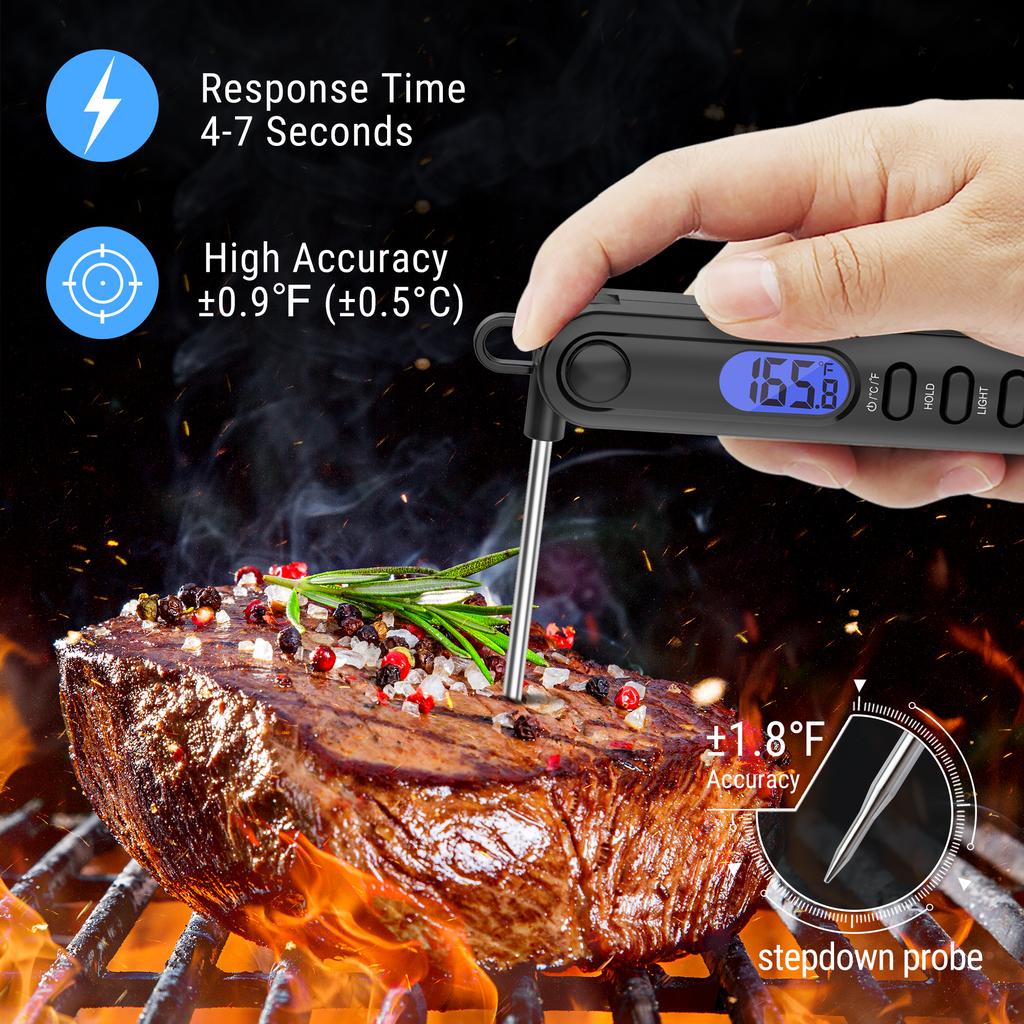 Thermopro Famili Digitales Fleischthermometer mit Hintergrundbeleuchtung, 3-in-1 Küchenthermometer mit Taschenlampe und Flaschenöffner für Grillöfen
