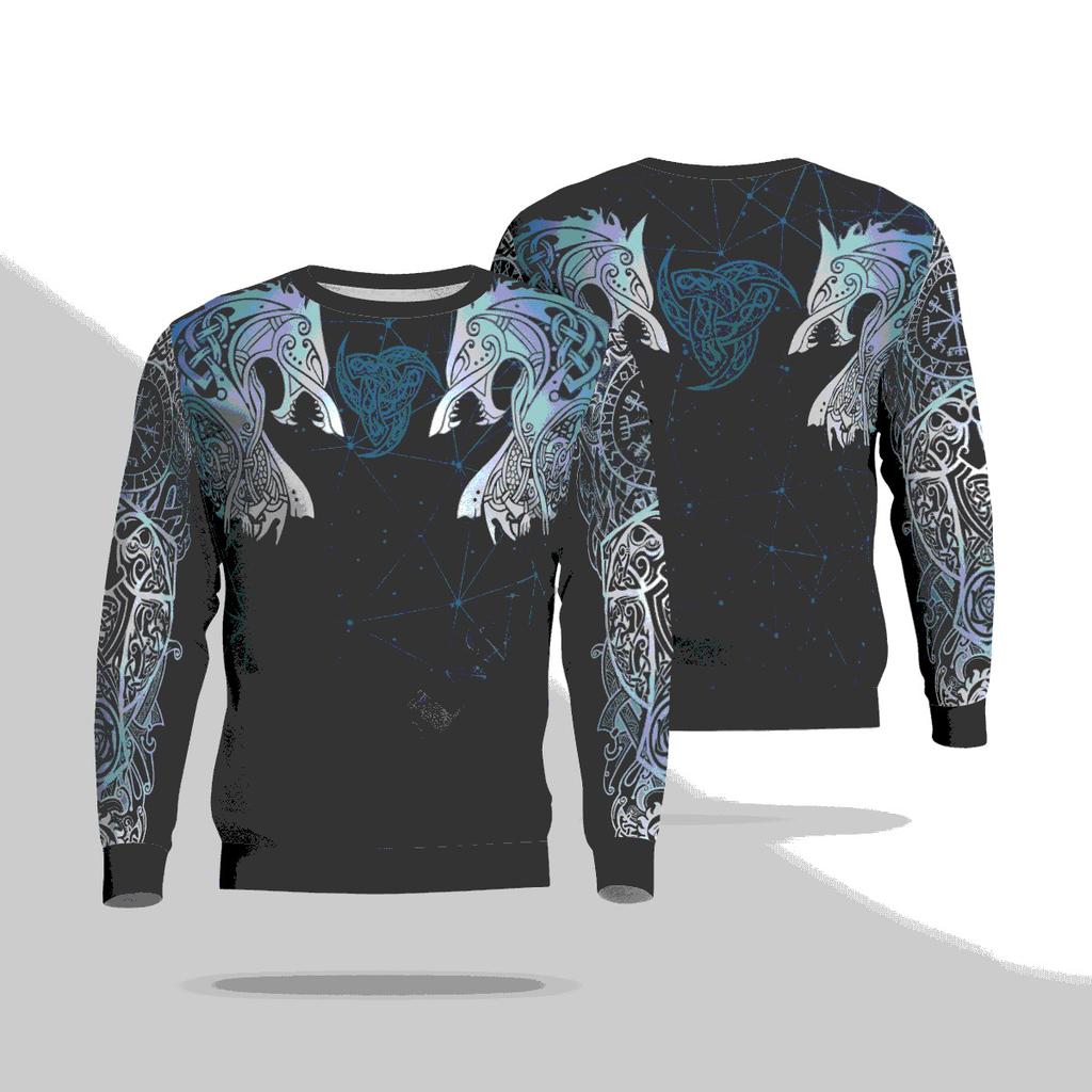 Men's Pullover Sweatshirt Loose Casual Long-sleeved Top 3D Digital Tattoo Printed Sweatshirt