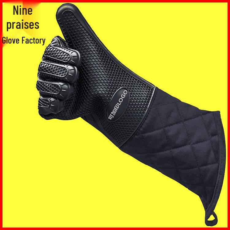 Nine Likes Thick Short Silicone Oven Gloves - Heat Resistant Kitchen Mitts with Two-Finger Design for Baking and Cooking