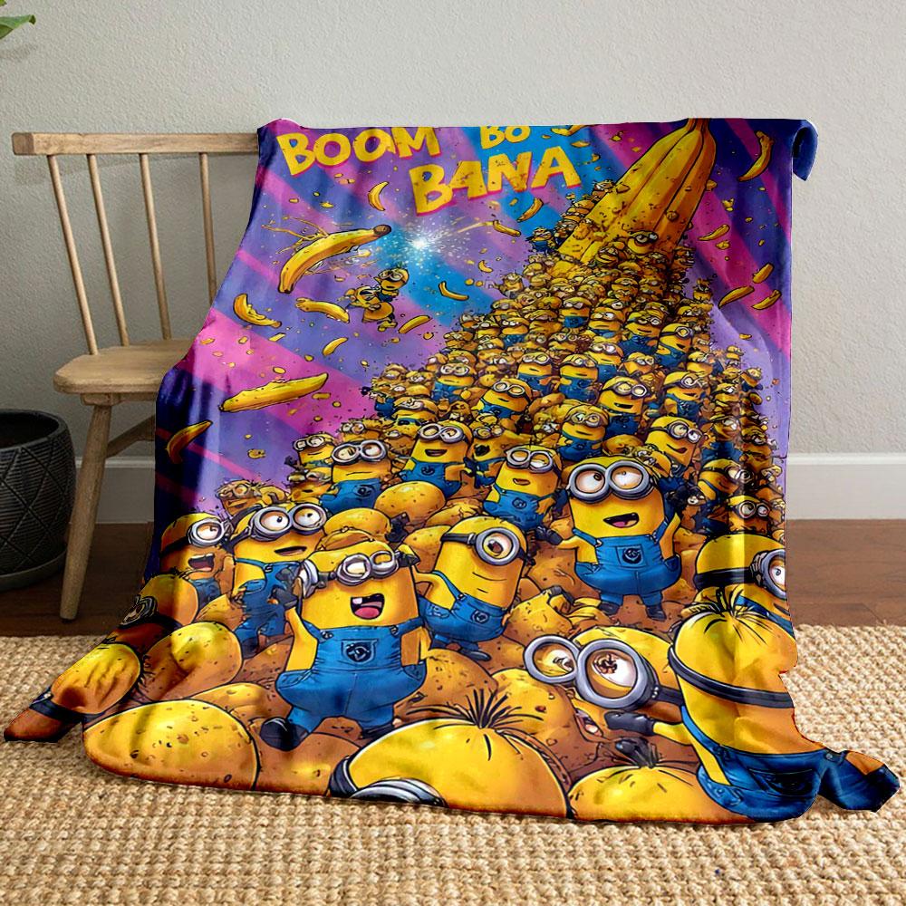 A crowd of yellow characters with goggles near a giant banana explosion. for all seasons blanket lunch break throw gift