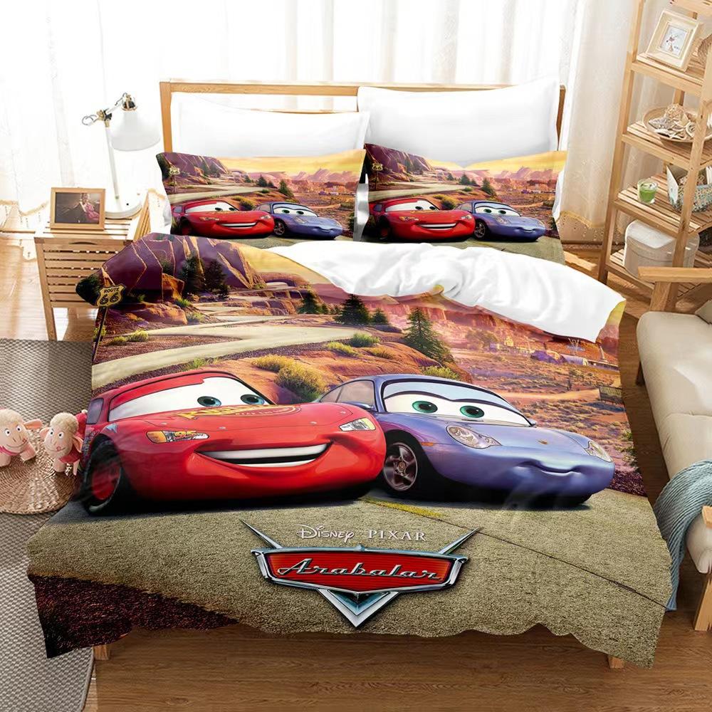 3D Digital Printing Three-Piece Anime Cars Quilt Cover Bedding Bedding Kit