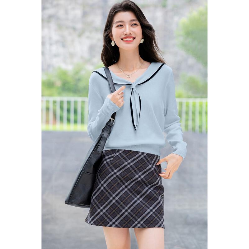 

Mokaana Women s Color-block Sailor Collar Knit Top One Size