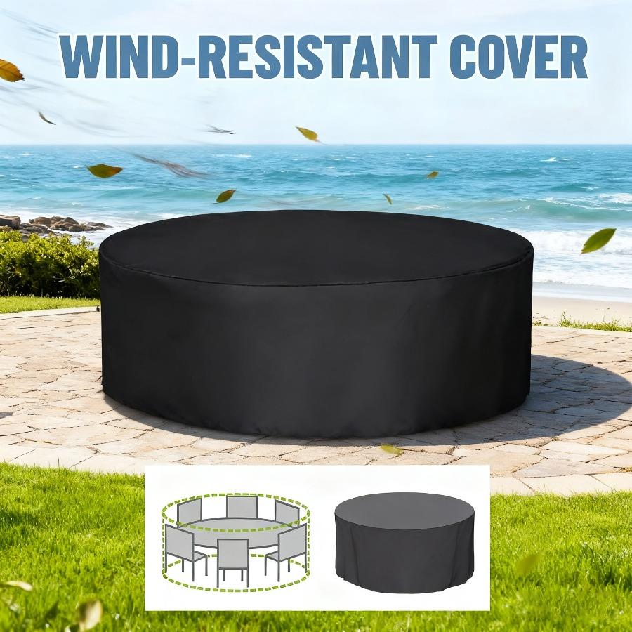 Round Outdoor Furniture Cover with Drawstring Closure, Suitable for Round Dining Table and Chair Outdoor Patio Furniture Cover