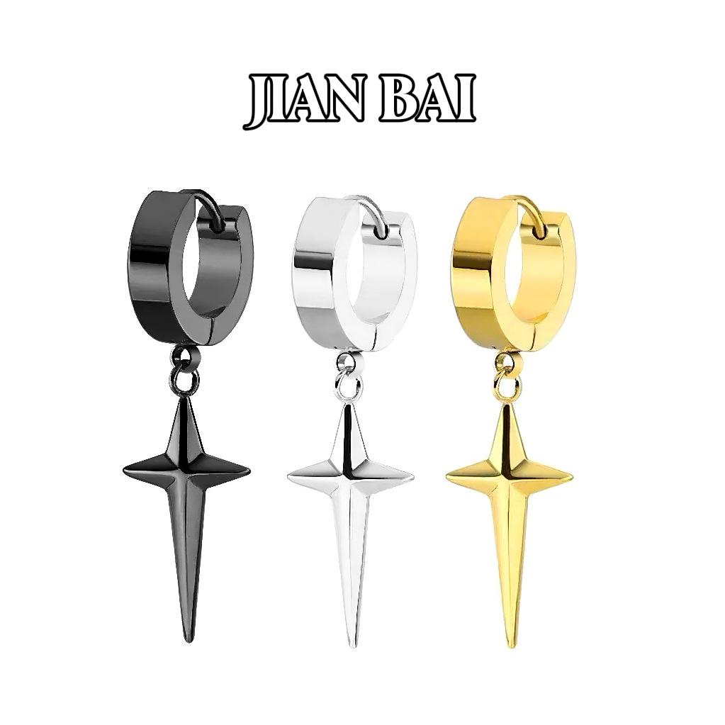 Unisex Titanium Steel Spiked Star Cross Earrings - Punk Hip Hop Ear Cuff Ornaments