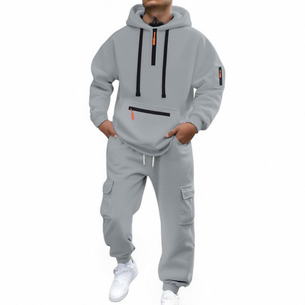 Set da 2 pezzi da uomo: Felpa alla moda e Pantaloni jogger cargo per outfit casual streetwear
