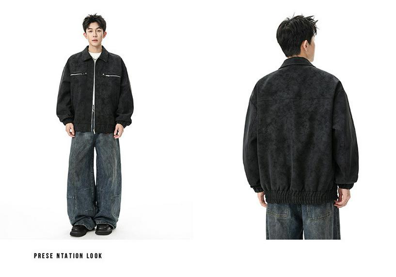 Men's Retro PU Leather Tie-Dye Motorcycle Jacket - Spring/Autumn 2026 Trend