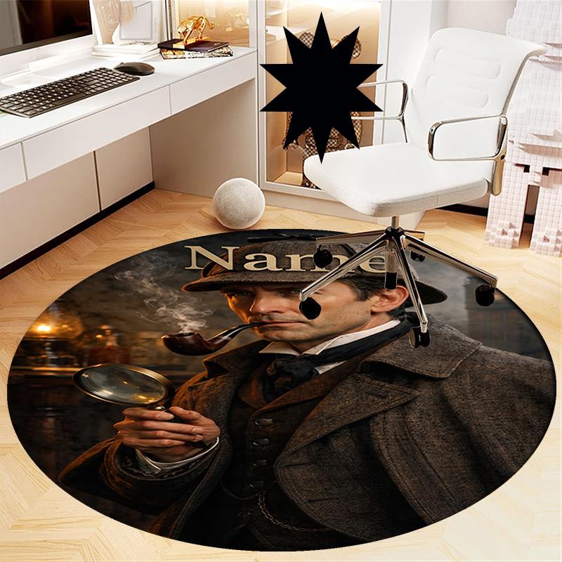 Custom Name Sherlock Holmes Printed Round Rug Carpet Chair Rug Area Rug Entryway Doormats,for Office Chair Living Room Bedroom Kitchen Room.