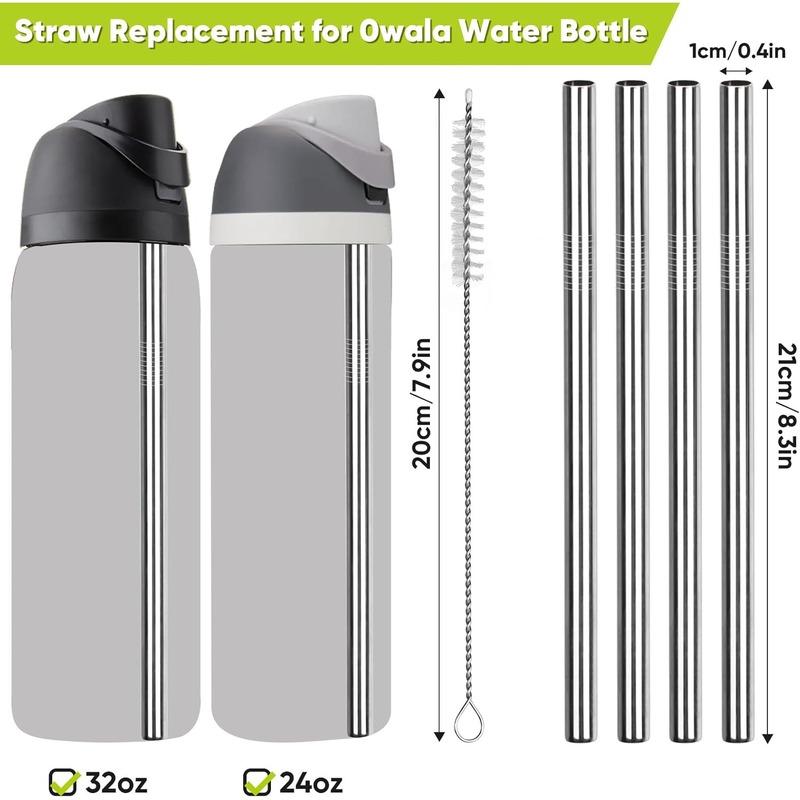 Metal Straw Replacement for Owala Water Bottle 24 Oz 32 Oz Accessories, With Straw Cleaner, Reusable Stainless Steel Straws