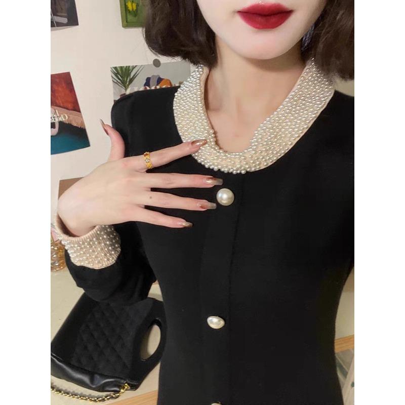 Small Black Dress, High-end Exquisite Long Sweater with Black Knitted Dress Inside, Women's Autumn and Winter