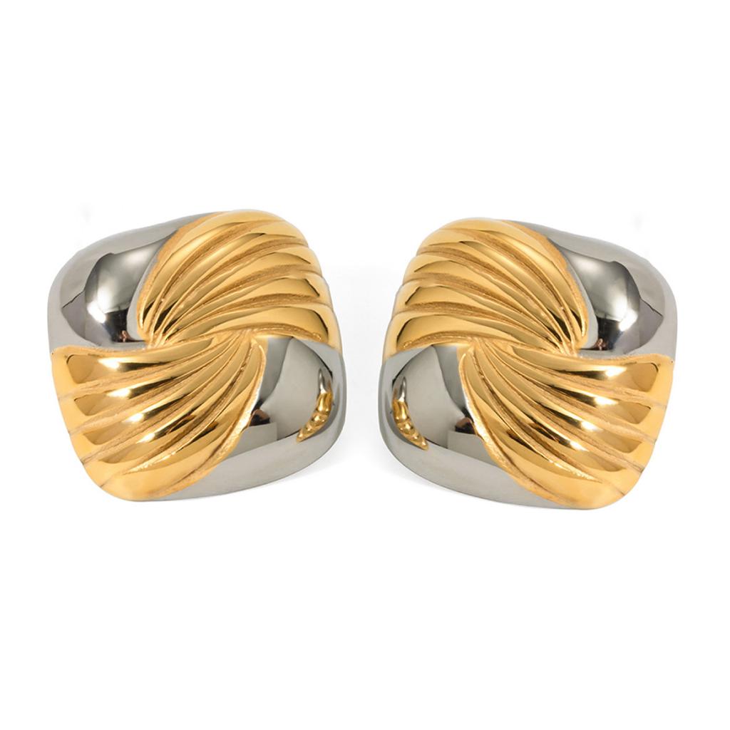 Geometric Gold and Silver Tone Studs Earrings for Women Fashion Vintage Texture Ear Accessories Lightweight Jewelry