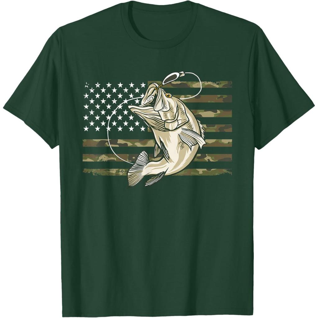 Fishing Camouflage US American Flag Bass Fish FisherUnisex Camo TShirt